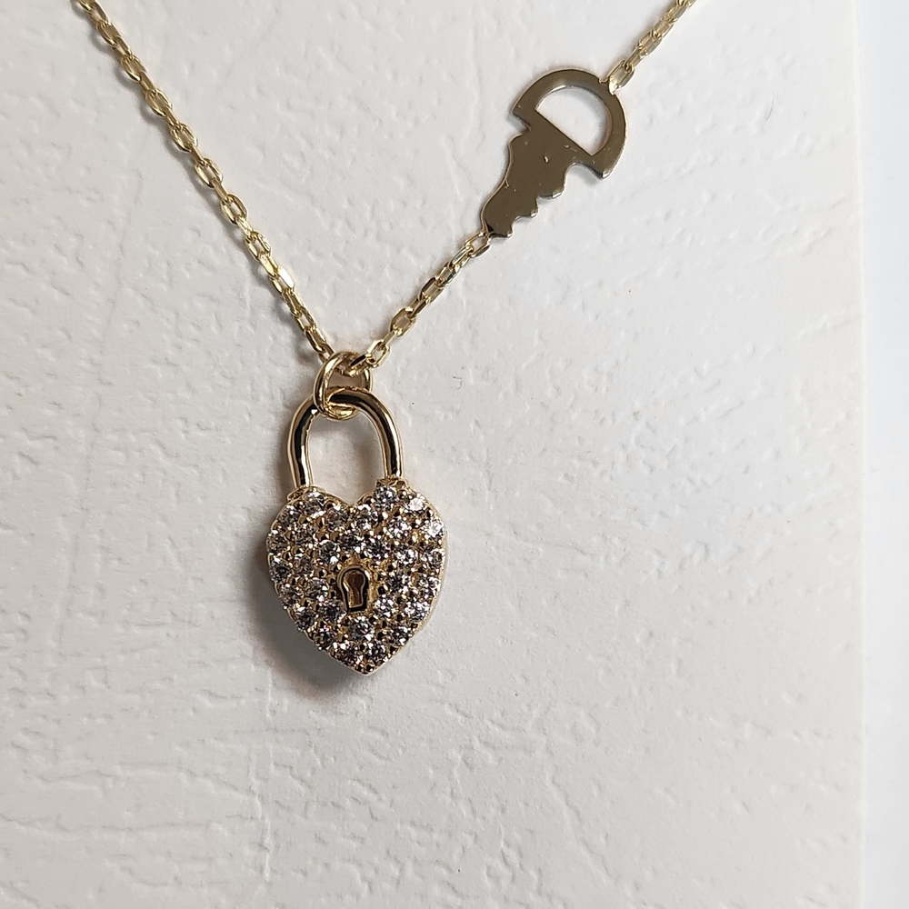 Gold Heart Lock Pendant Necklace